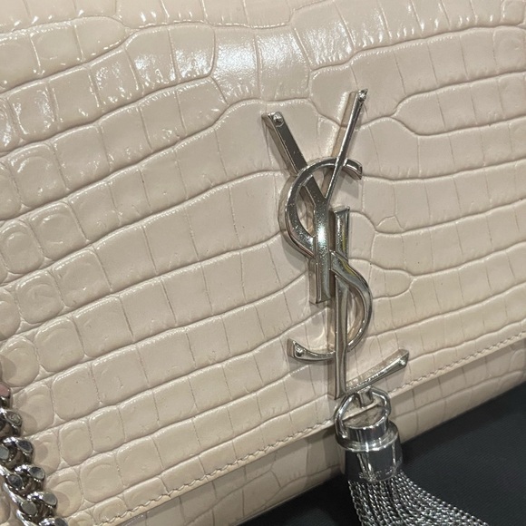 Saint Laurent Cream Croc-Embossed Chain Bag - Picture 3 of 14